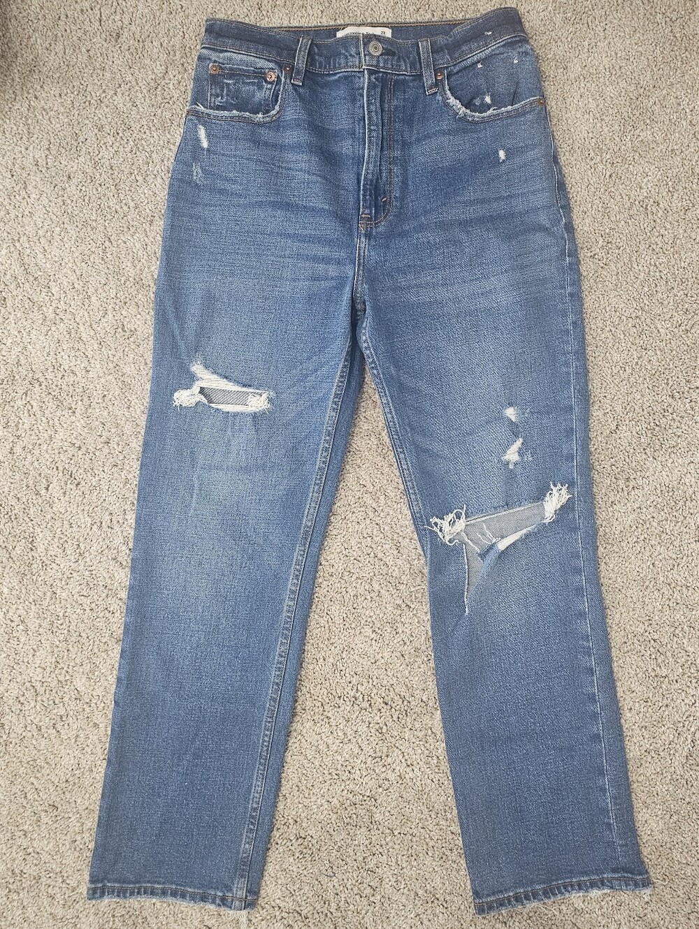 Abercrombie & Fitch Distressed Mid Blue Straight Leg Jeans Size 6